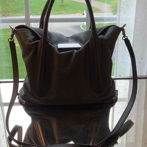 Zac Posen black suede/leather fold over satchel